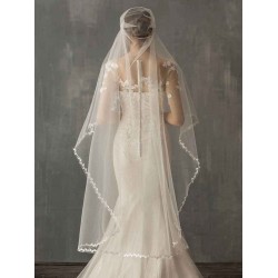 One Tier Piping Tulle Finished Edge Drop Wedding Veil