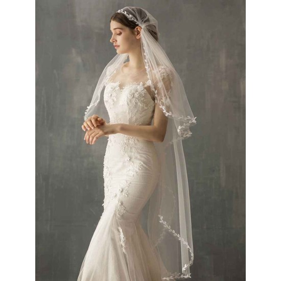 One Tier Piping Tulle Finished Edge Drop Wedding Veil