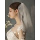 White Two Tier Pearls Tulle Cut Edge Drop Wedding Veils