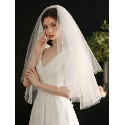 White Three-Tier Tulle Cut Edge Classic Bridal Veils