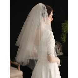 White Three-Tier Tulle Cut Edge Classic Bridal Veils