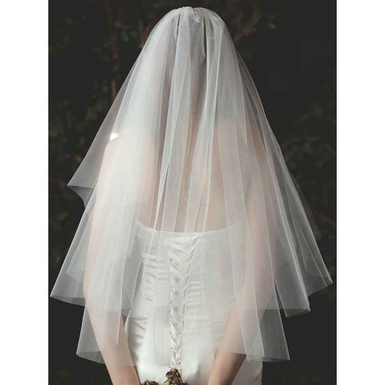 Classic Two Tier Tulle Cut Edge Wedding Veils
