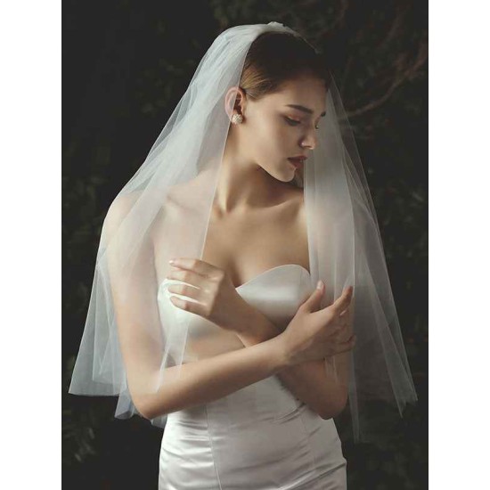 Classic Two Tier Tulle Cut Edge Wedding Veils