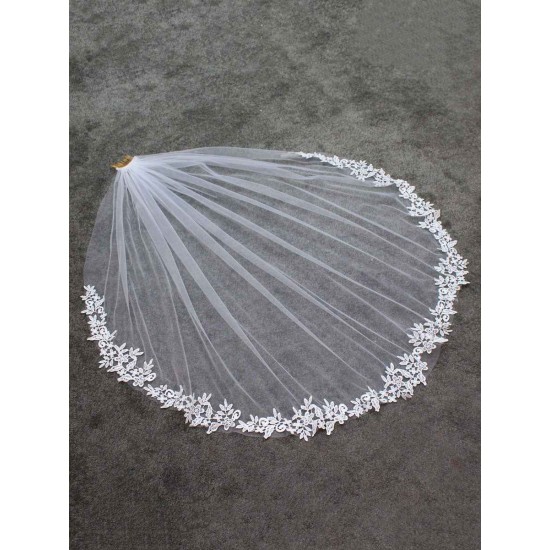 White Lace Tulle Veil Applique Edge Drop Wedding Veil