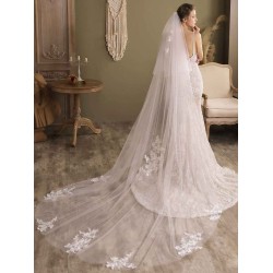 White Waterfall Two-Tier Lace Tulle Wedding Veils