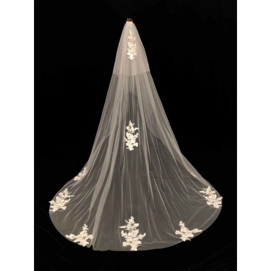 White Waterfall Two-Tier Lace Tulle Wedding Veils