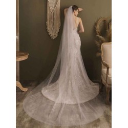 White Waterfall Wedding Veils One-Tier Tulle Bridal Veil