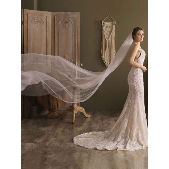 White Waterfall Wedding Veils One-Tier Tulle Bridal Veil