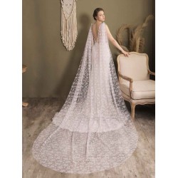 Water Waterfall One-Tier Flowers Tulle Wedding Veils