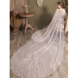 Water Waterfall One-Tier Flowers Tulle Wedding Veils