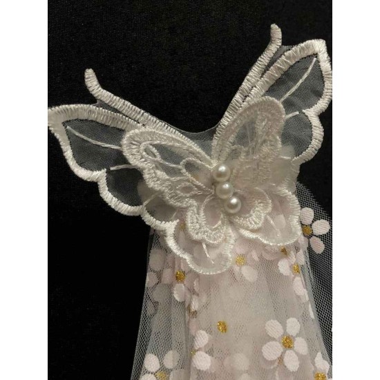 Water Waterfall One-Tier Flowers Tulle Wedding Veils
