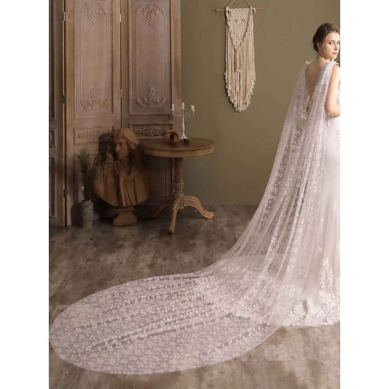 Water Waterfall One-Tier Flowers Tulle Wedding Veils
