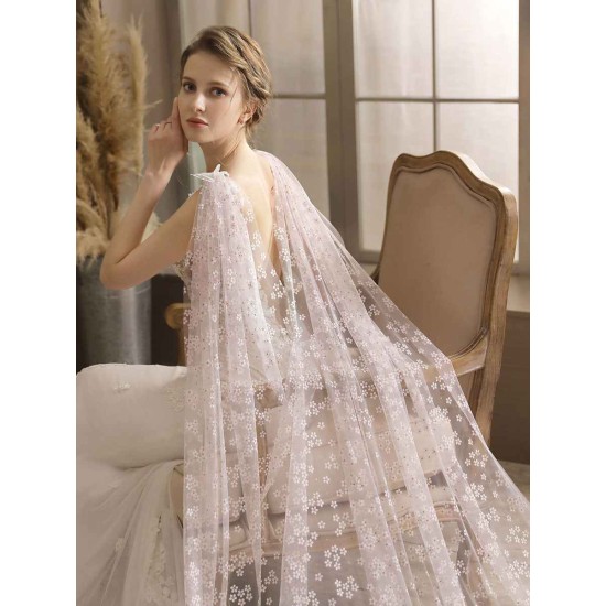 Water Waterfall One-Tier Flowers Tulle Wedding Veils
