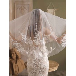 White Tulle Wedding Veils Two-Tier Lace Drop Bridal Veils
