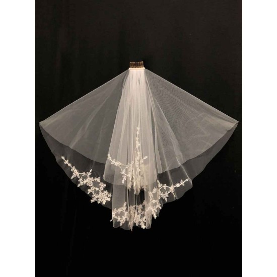 White Tulle Wedding Veils Two-Tier Lace Drop Bridal Veils