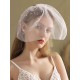 Ivory One-Tier Pearls Tulle Cut Edge Oval Short Wedding Veils