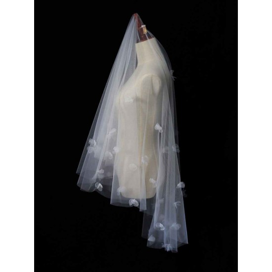 Classic Ivory Two-Tier Flowers Tulle Cut Edge Wedding Veils
