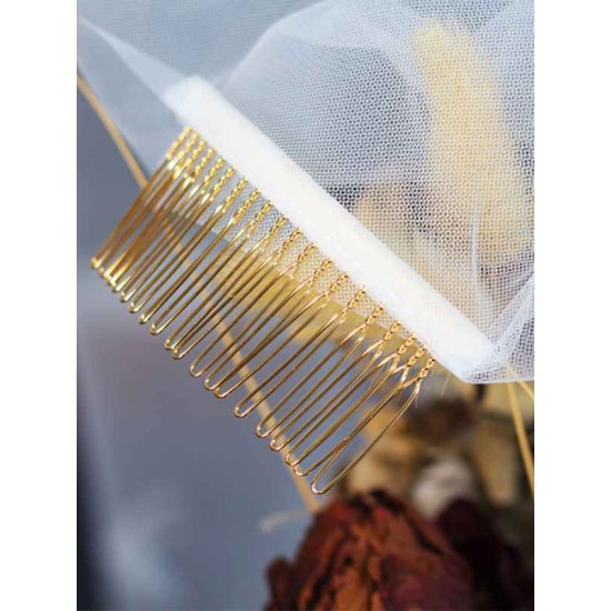 Classic Ivory Two-Tier Flowers Tulle Cut Edge Wedding Veils