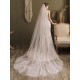 Ivory One-Tier Tulle Lace Applique Edge Waterfall Long Wedding Veil