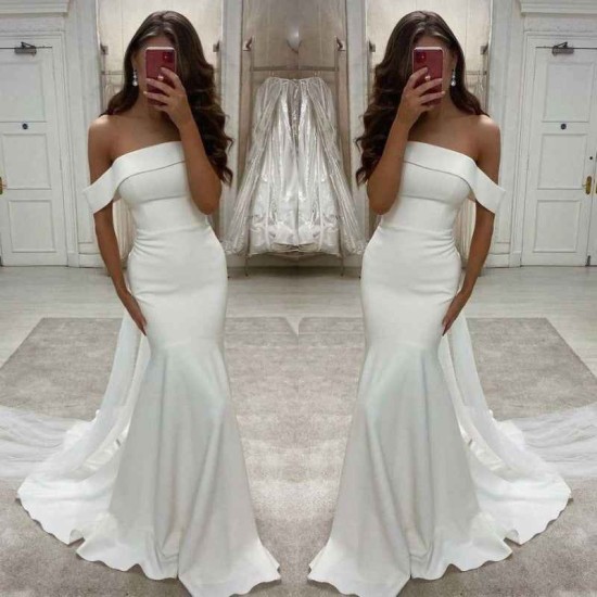 Elegant White Off-the-Shoulder Mermaid Wedding Dress Online