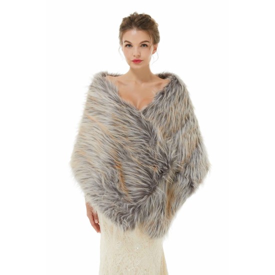 Brown Faux Fur Shawl For Bride For Winter