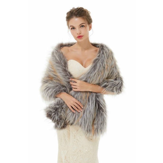 Brown Faux Fur Shawl For Bride For Winter