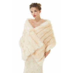 Creamy Faux Fur Stripe Shawl For Bride For Winter