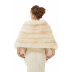 Creamy Faux Fur Stripe Shawl For Bride For Winter