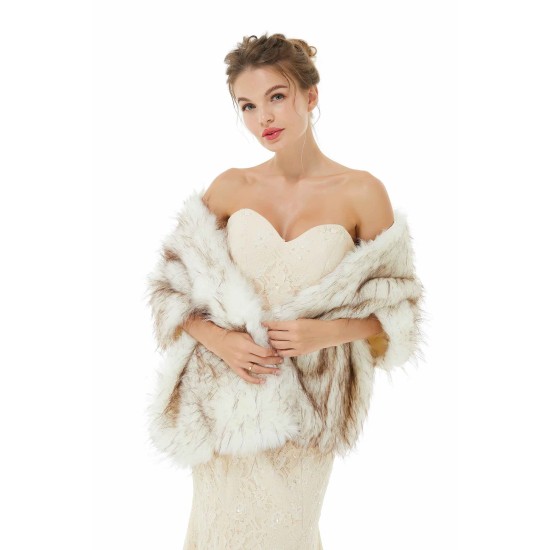 Warm Light Brown Wedding Wraps Faux Fur Bridal Cover Up