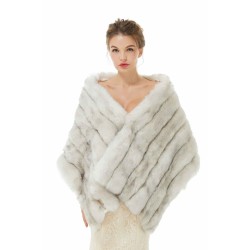 Faux Fur Shawl Gray Women's Winter Poncho