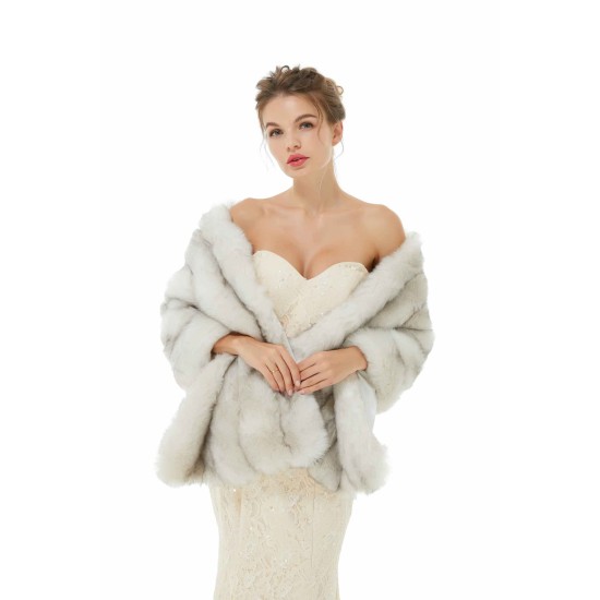 Faux Fur Shawl Gray Women's Winter Poncho