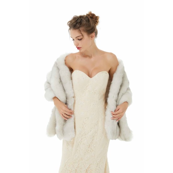 Faux Fur Shawl Gray Women's Winter Poncho