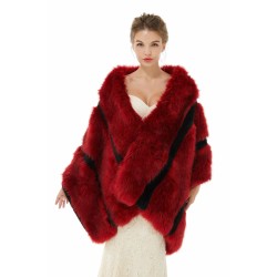 Faux Fur Burgundy Wedding Shawl Fluffy Bridal Wrap Shrug