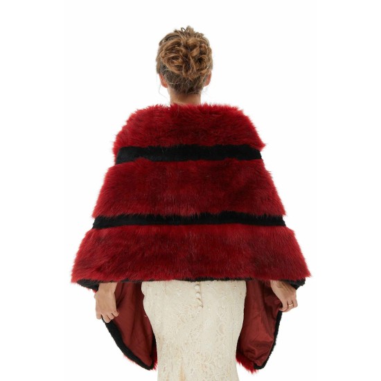 Faux Fur Burgundy Wedding Shawl Fluffy Bridal Wrap Shrug