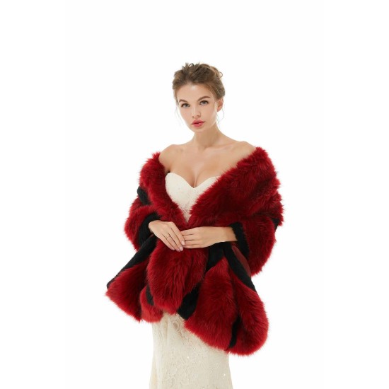 Faux Fur Burgundy Wedding Shawl Fluffy Bridal Wrap Shrug