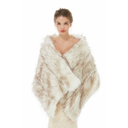 Light Brown Wedding Wrap Faux Fur Sleeveless Open Front Bridal Shawl