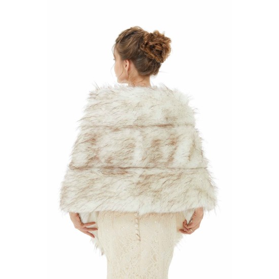 Light Brown Wedding Wrap Faux Fur Sleeveless Open Front Bridal Shawl