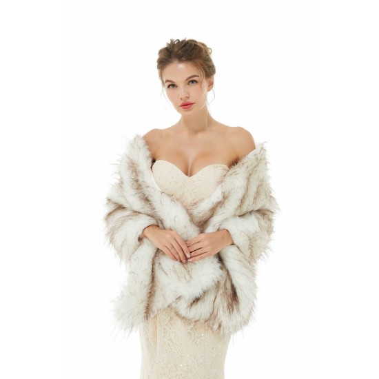 Light Brown Wedding Wrap Faux Fur Sleeveless Open Front Bridal Shawl