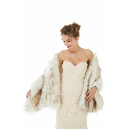 Light Brown Wedding Wrap Faux Fur Sleeveless Open Front Bridal Shawl