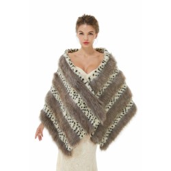 Gray Stripe Faux Fur Black and White Wedding Shawl For Bride