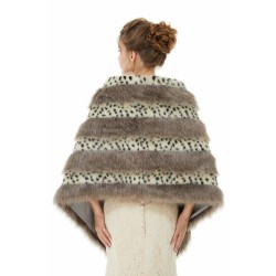 Gray Stripe Faux Fur Black and White Wedding Shawl For Bride
