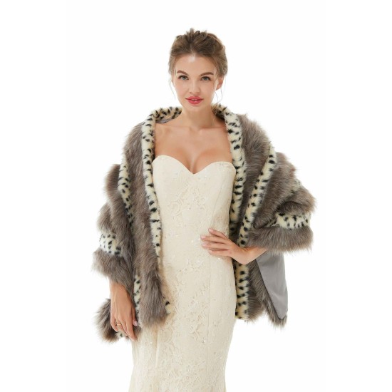 Gray Stripe Faux Fur Black and White Wedding Shawl For Bride