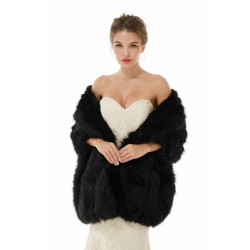 Elegant Black Stripe Faux Fur Wedding Shawl For Bride