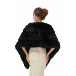 Elegant Black Stripe Faux Fur Wedding Shawl For Bride