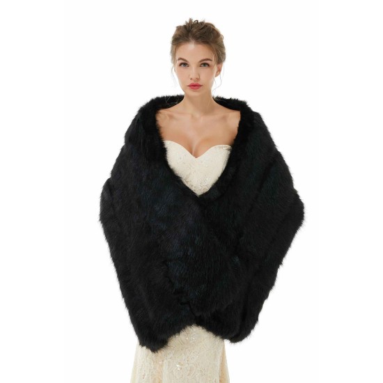 Elegant Black Stripe Faux Fur Wedding Shawl For Bride