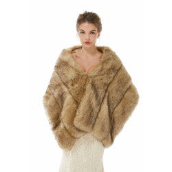 Elegant Brown Faux Fur Wedding Shawl For Bride