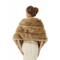 Elegant Brown Faux Fur Wedding Shawl For Bride