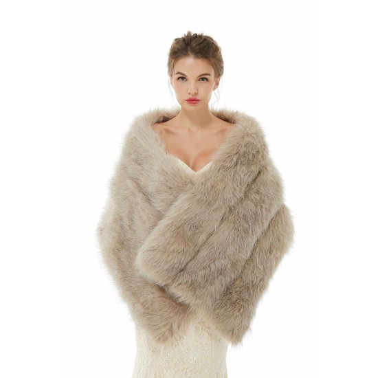 Elegant Light Gray Faux Fur Wedding Shawl Sleeveless Bridal Covers