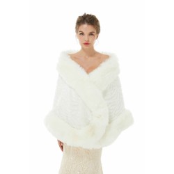 Pure White Warm Faux Fur Shawl For Bride For Winter