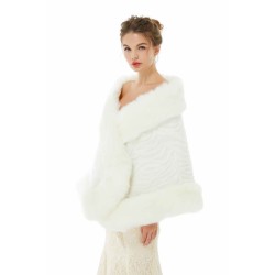 Pure White Warm Faux Fur Shawl For Bride For Winter